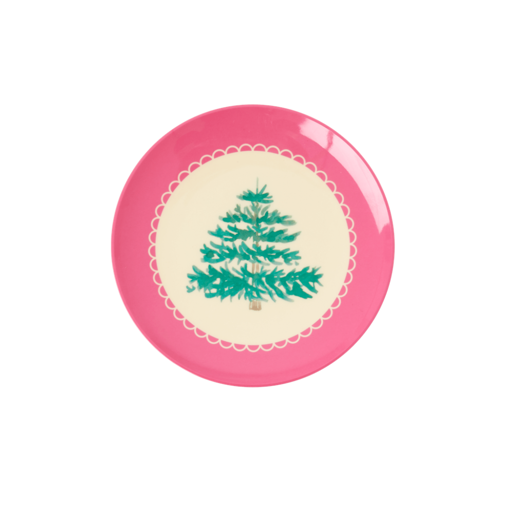 Christmas Tree Print Small Round Melamine Plate Rice DK